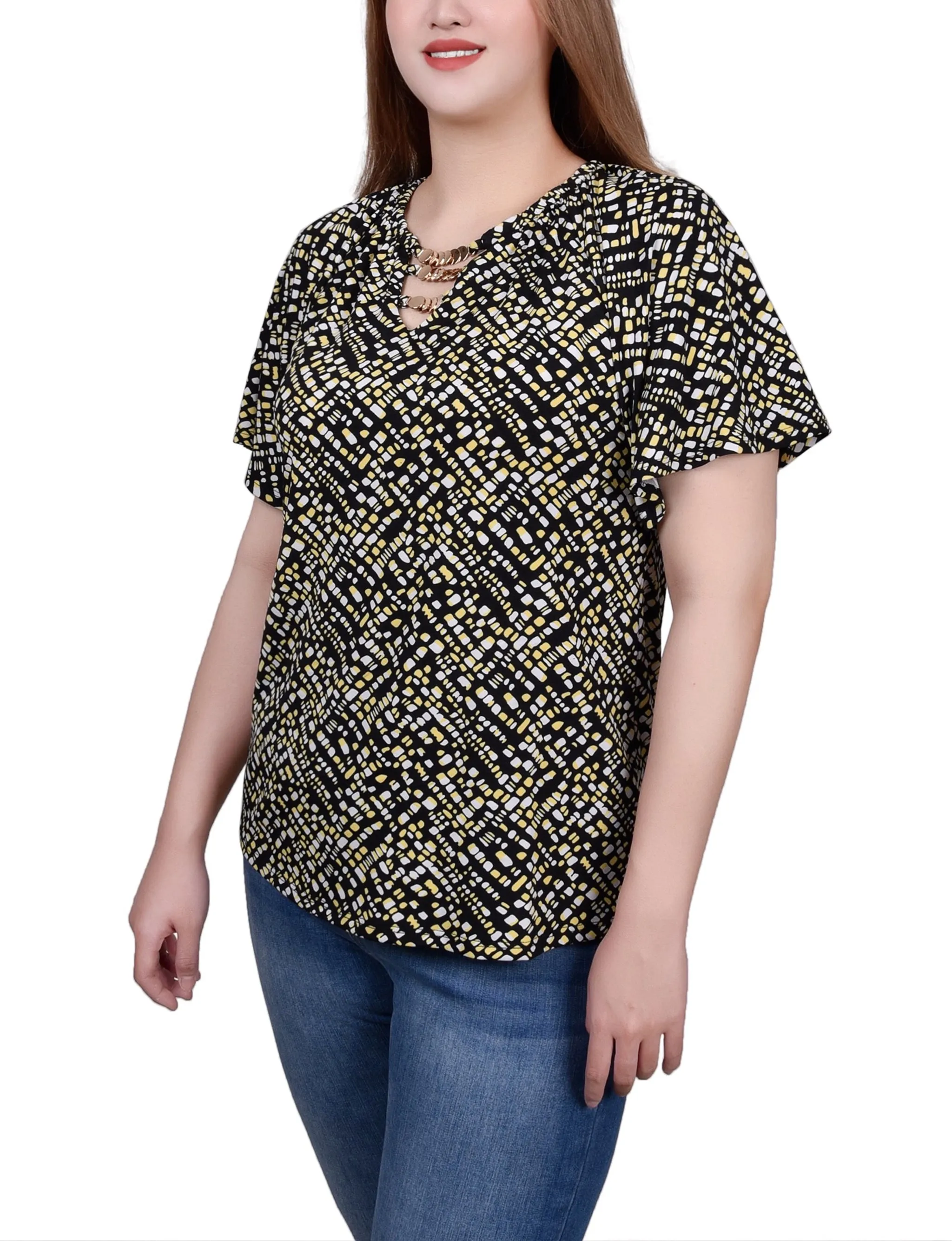 Petite Raglan Sleeve Top With Chain Details