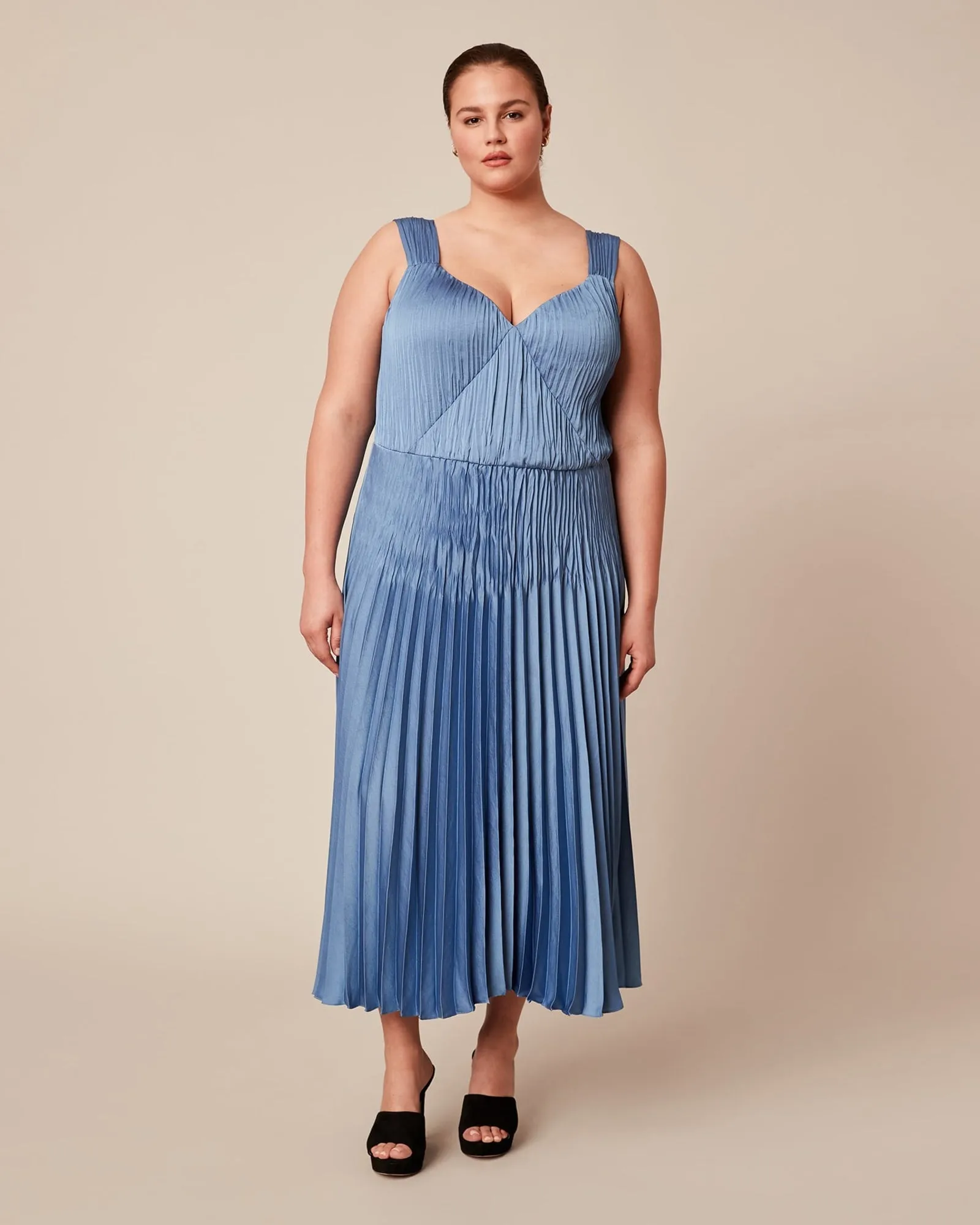 Pleated Slip Dress | BLUE