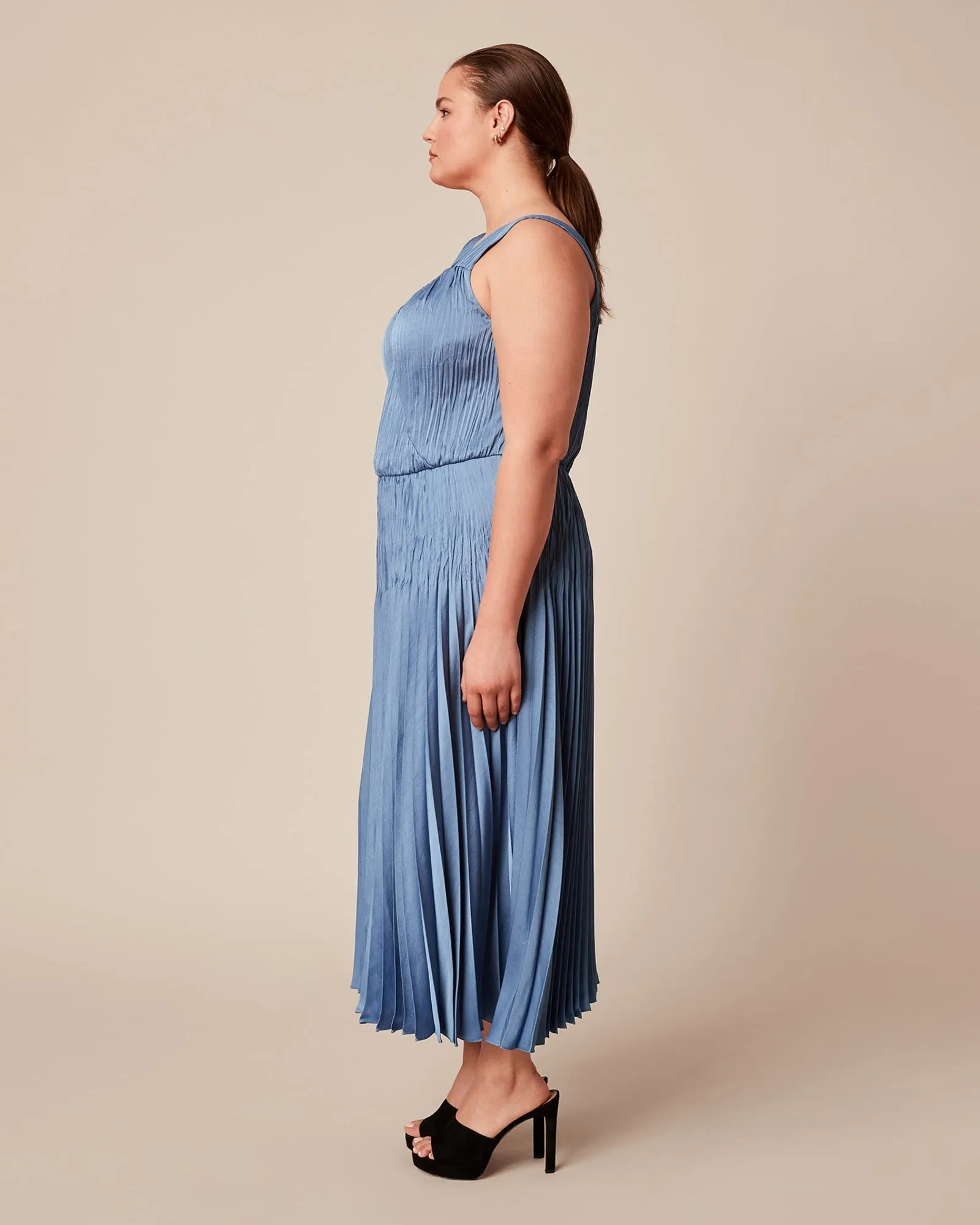 Pleated Slip Dress | BLUE