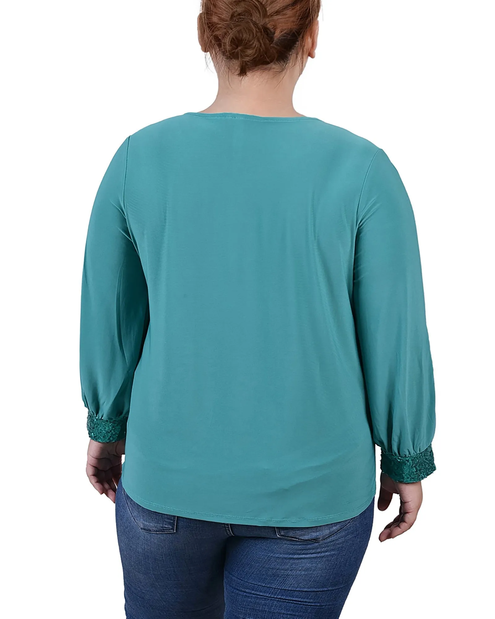 Plus Size Long Sleeve Knit Top With Sequin Hem