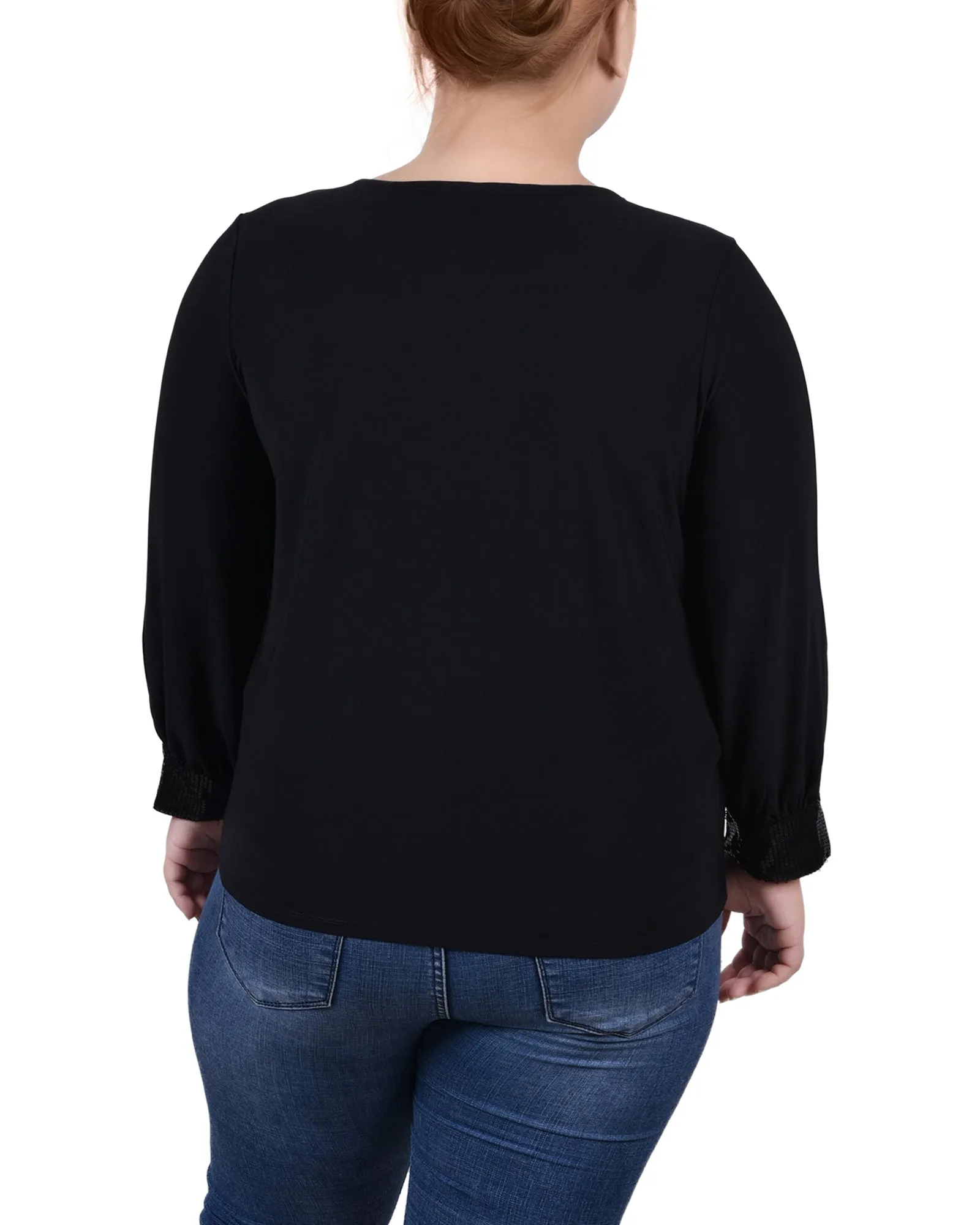 Plus Size Long Sleeve Knit Top With Sequin Hem