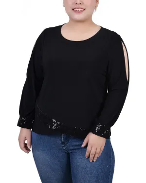Plus Size Long Sleeve Knit Top With Sequin Hem