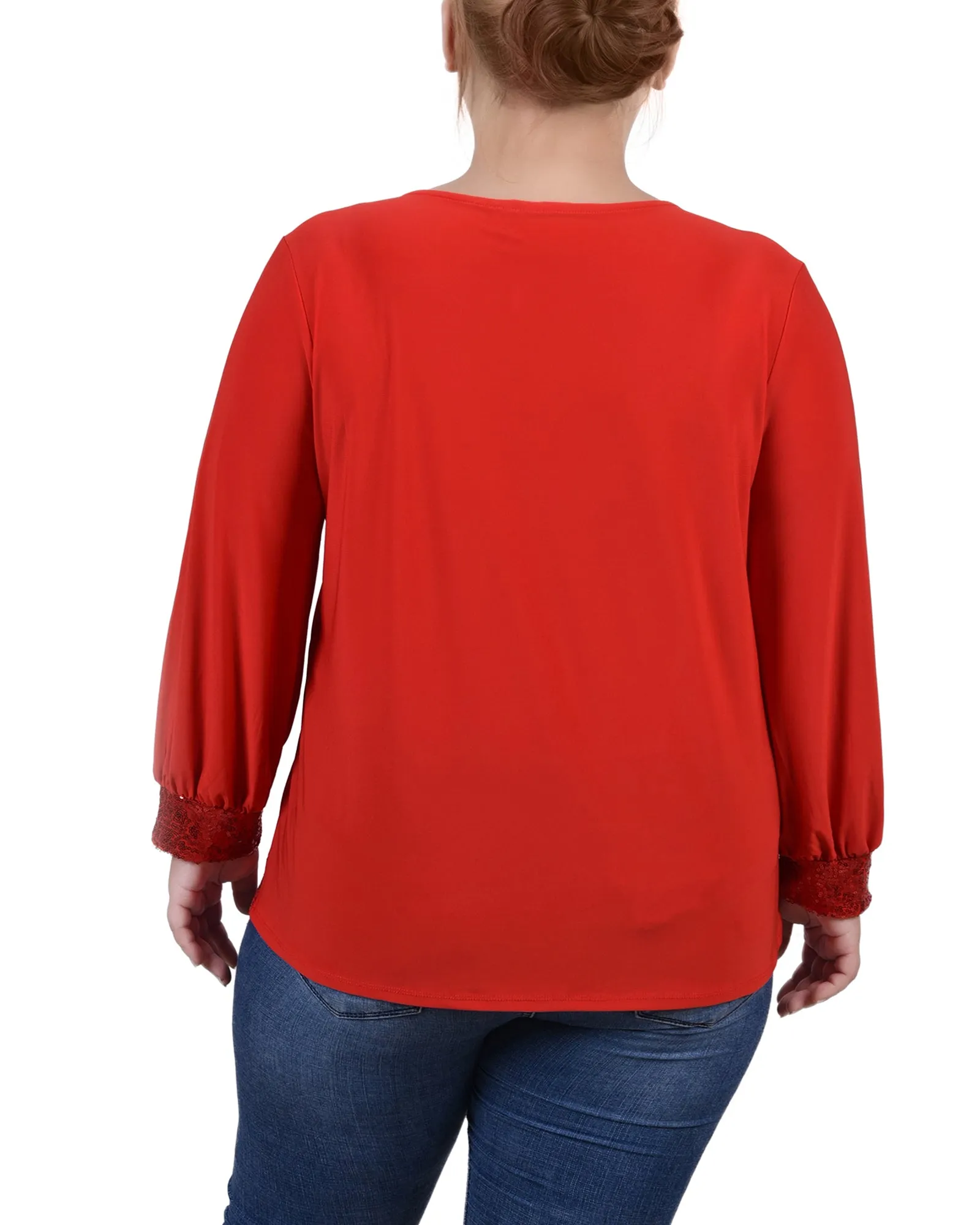 Plus Size Long Sleeve Knit Top With Sequin Hem
