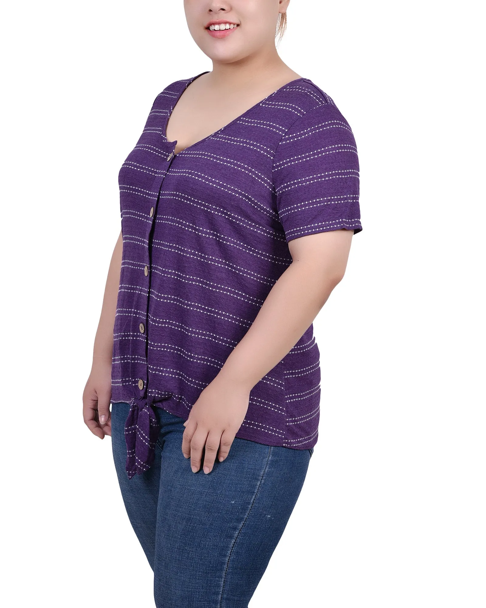Plus Size Short Sleeve Tie Front Top