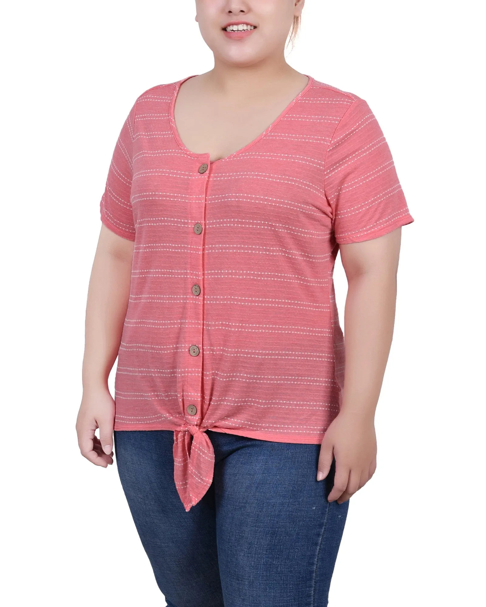 Plus Size Short Sleeve Tie Front Top