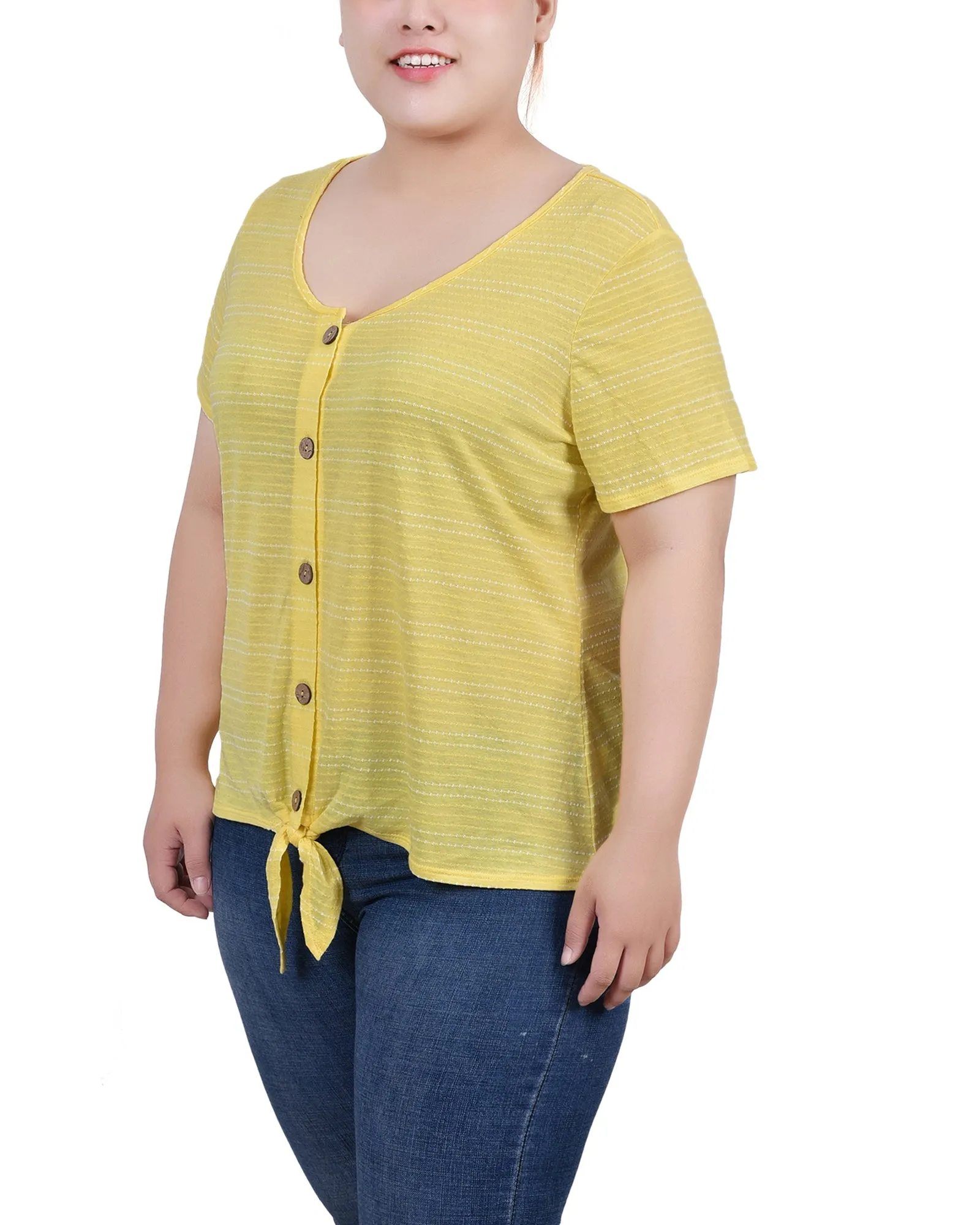 Plus Size Short Sleeve Tie Front Top