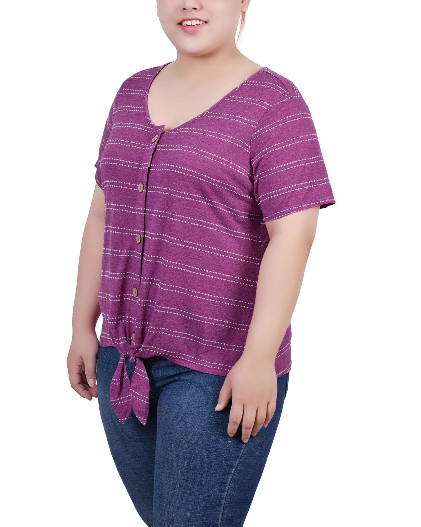 Plus Size Short Sleeve Tie Front Top