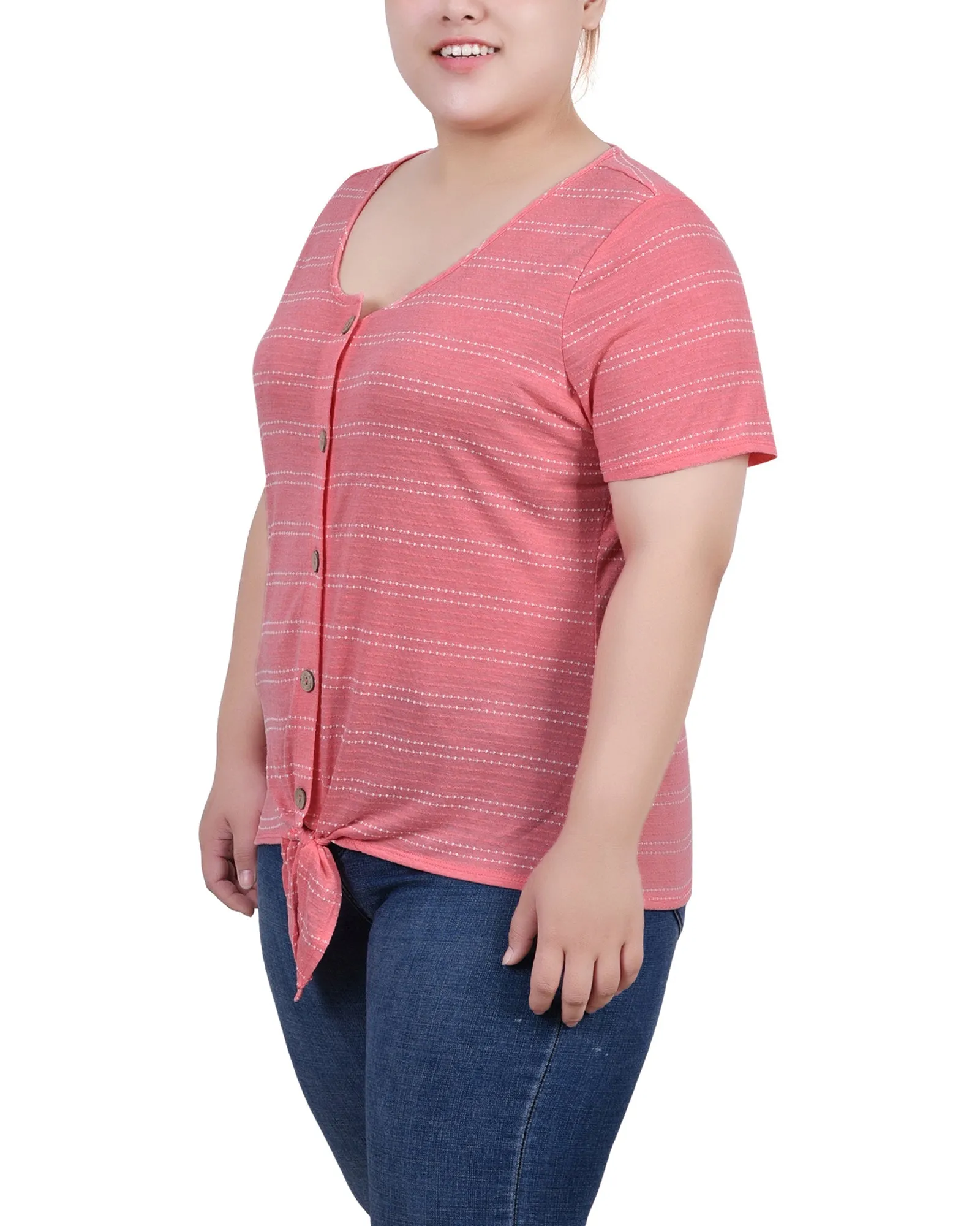 Plus Size Short Sleeve Tie Front Top