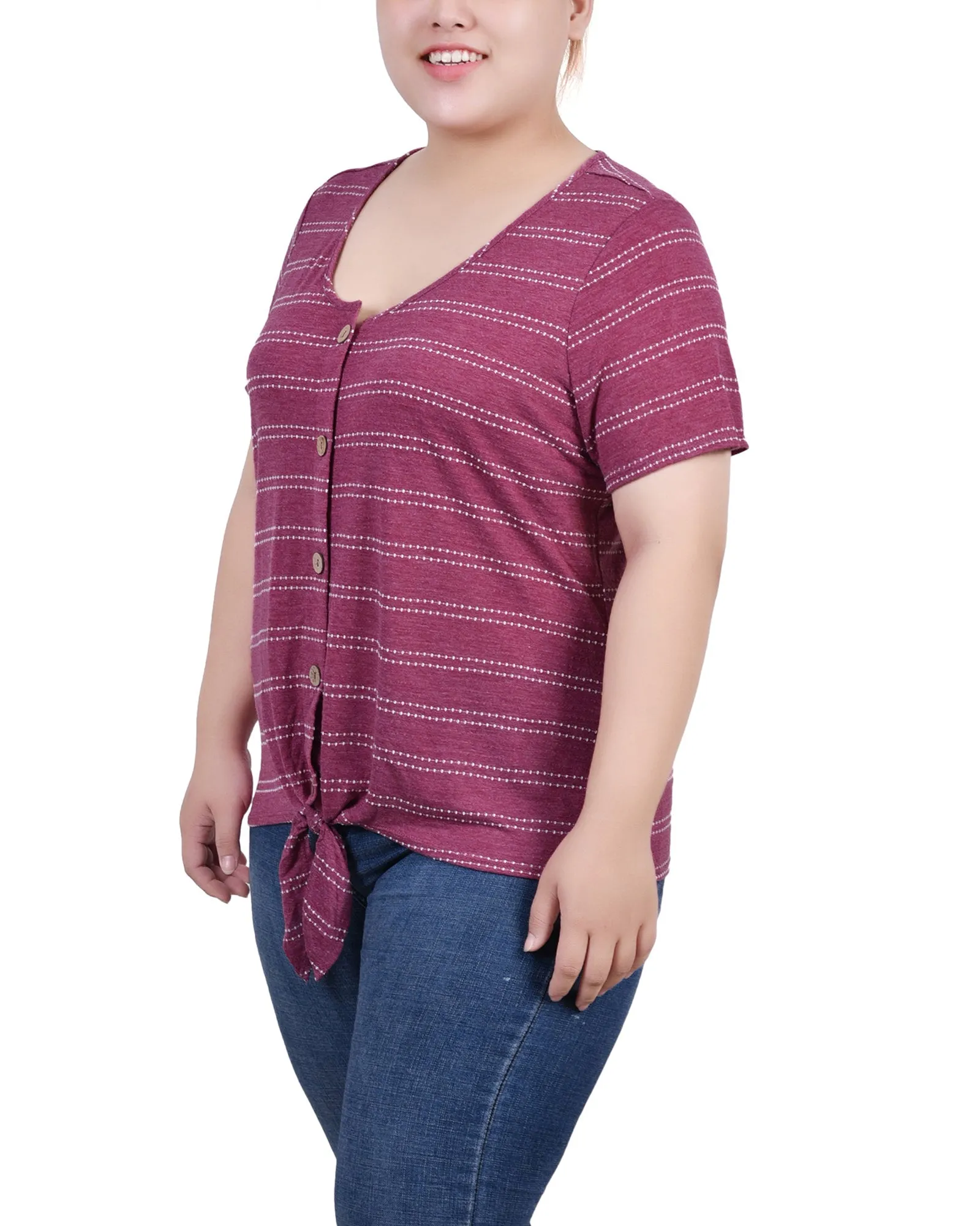 Plus Size Short Sleeve Tie Front Top
