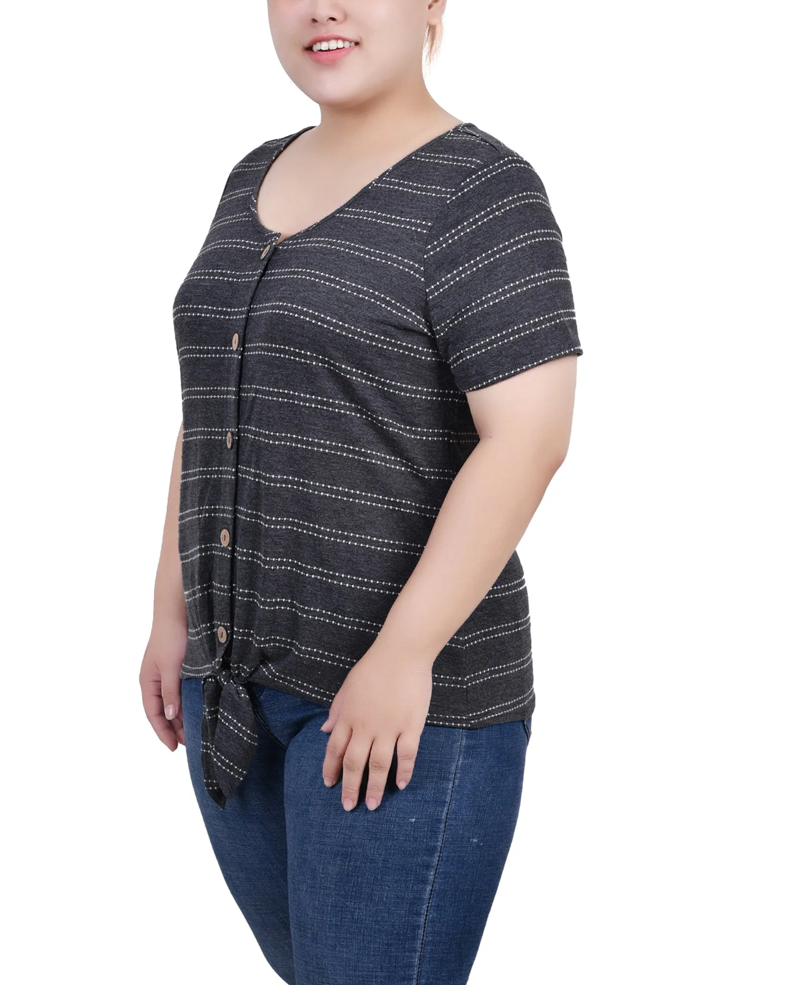 Plus Size Short Sleeve Tie Front Top