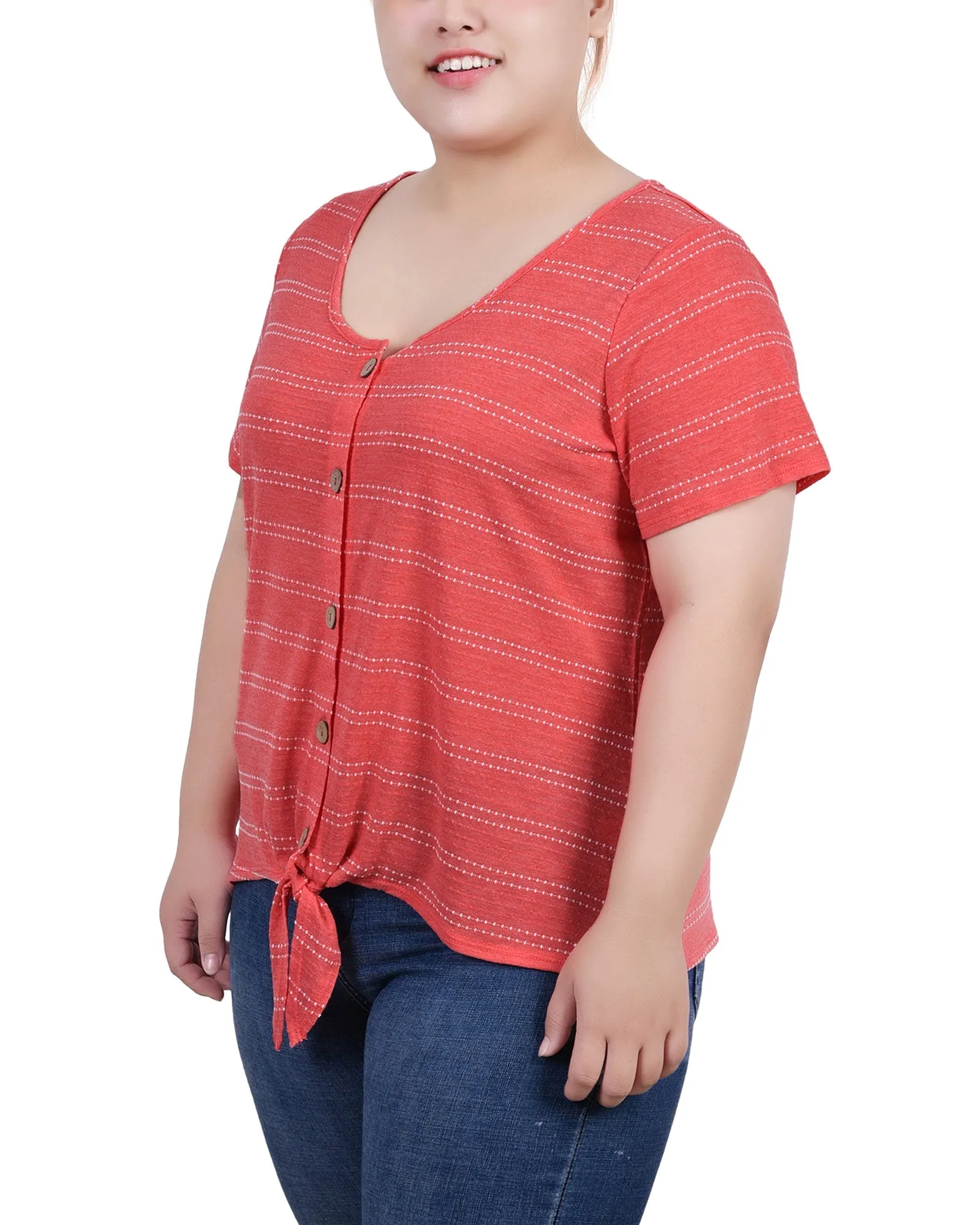 Plus Size Short Sleeve Tie Front Top