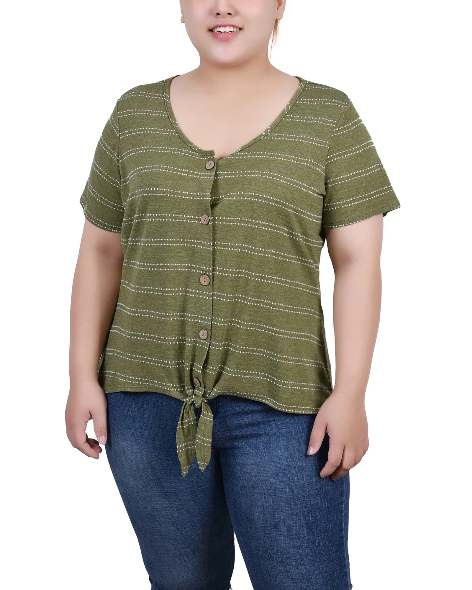 Plus Size Short Sleeve Tie Front Top