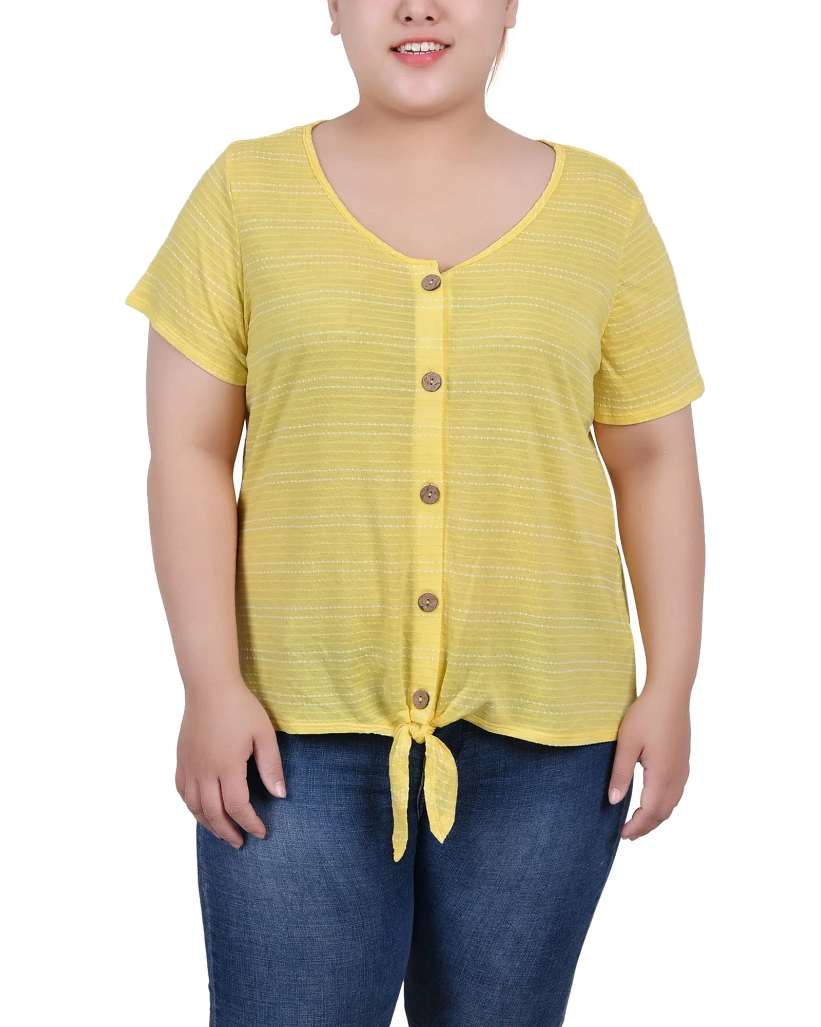 Plus Size Short Sleeve Tie Front Top