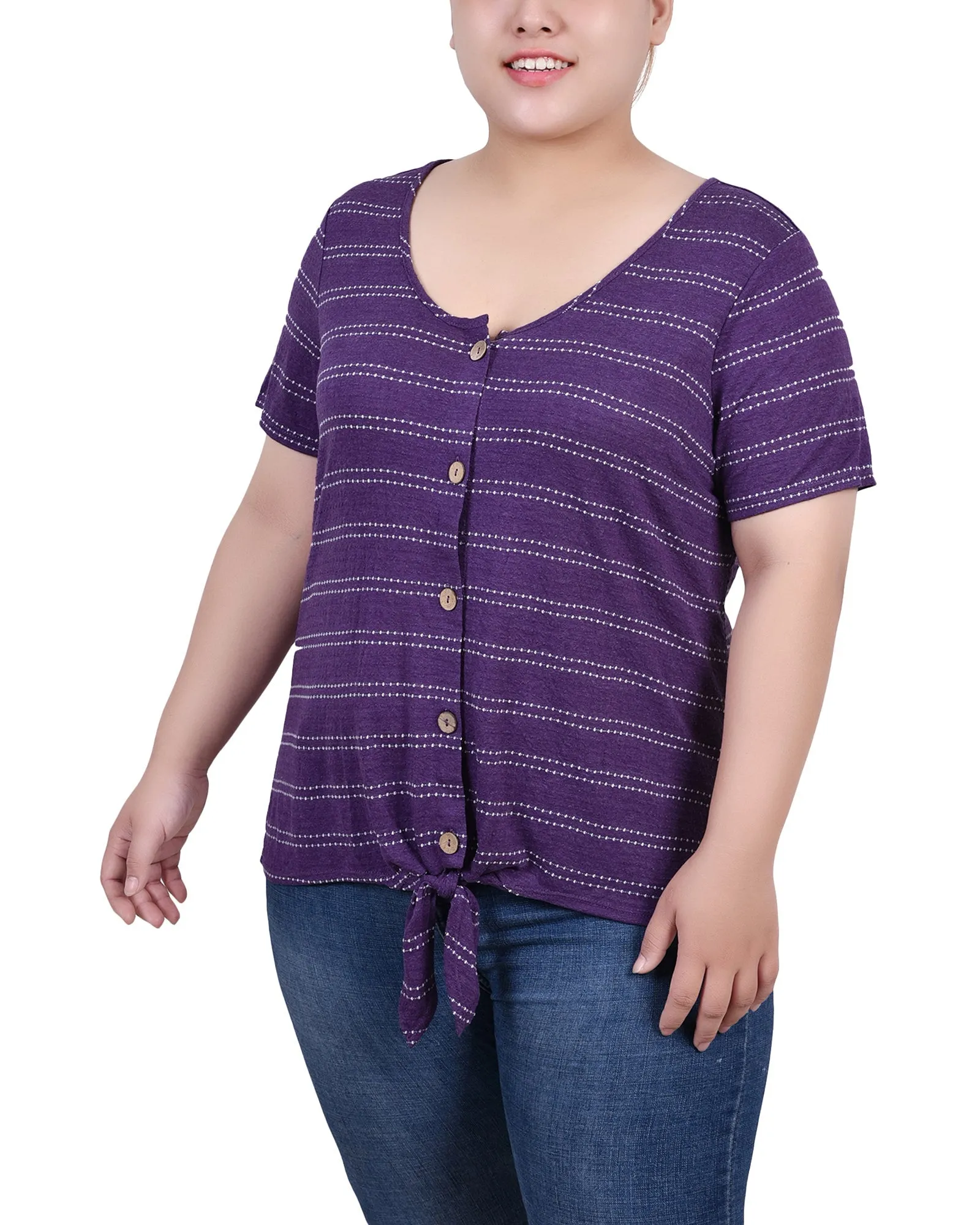 Plus Size Short Sleeve Tie Front Top