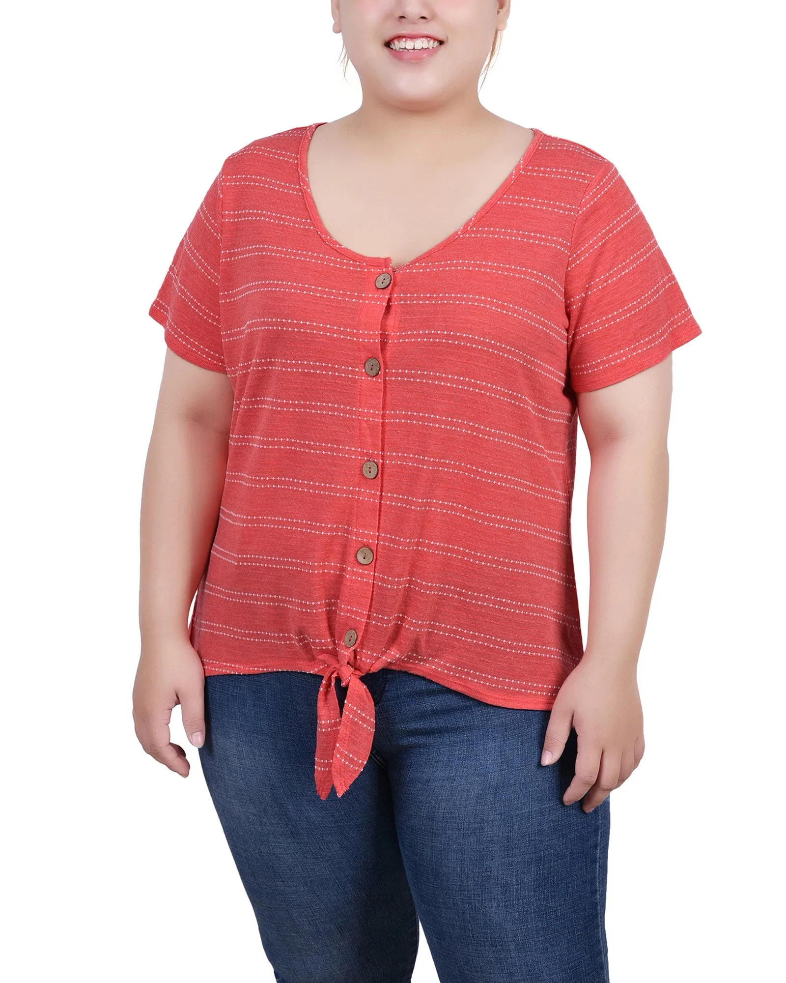 Plus Size Short Sleeve Tie Front Top