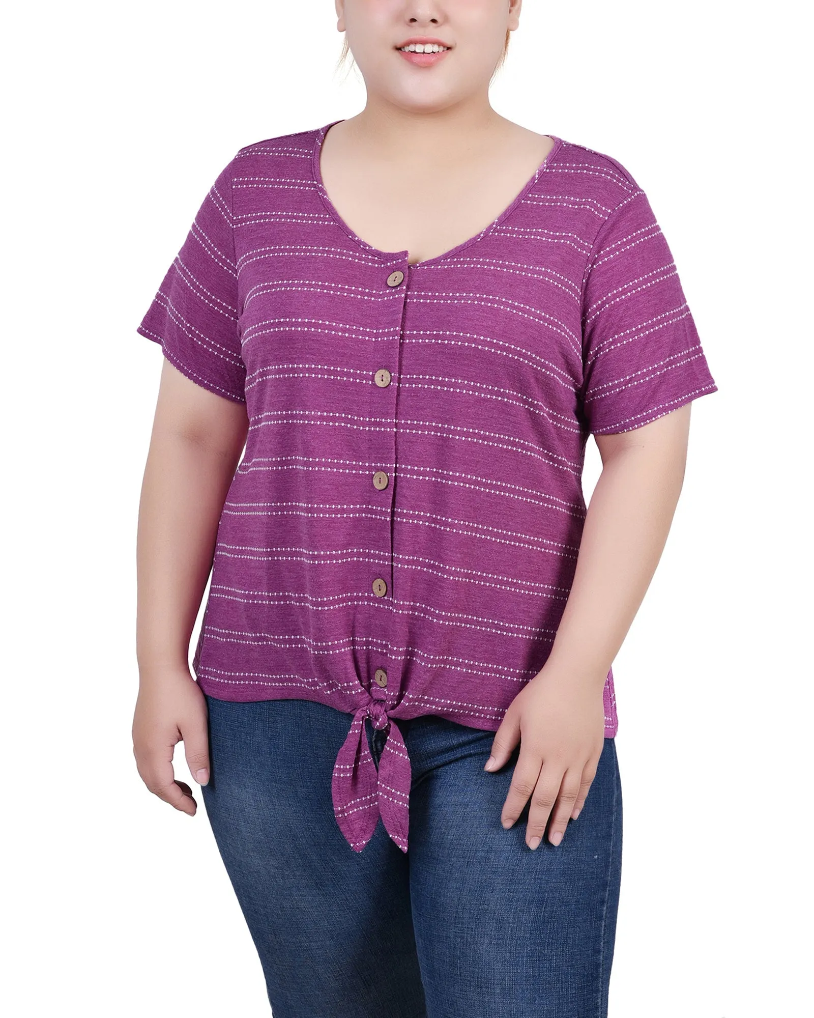 Plus Size Short Sleeve Tie Front Top
