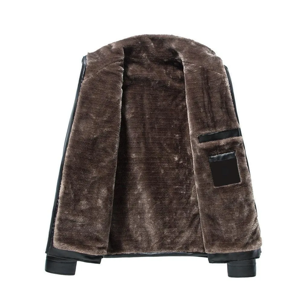 Plush Leisure Stand Collar Leather Jacket