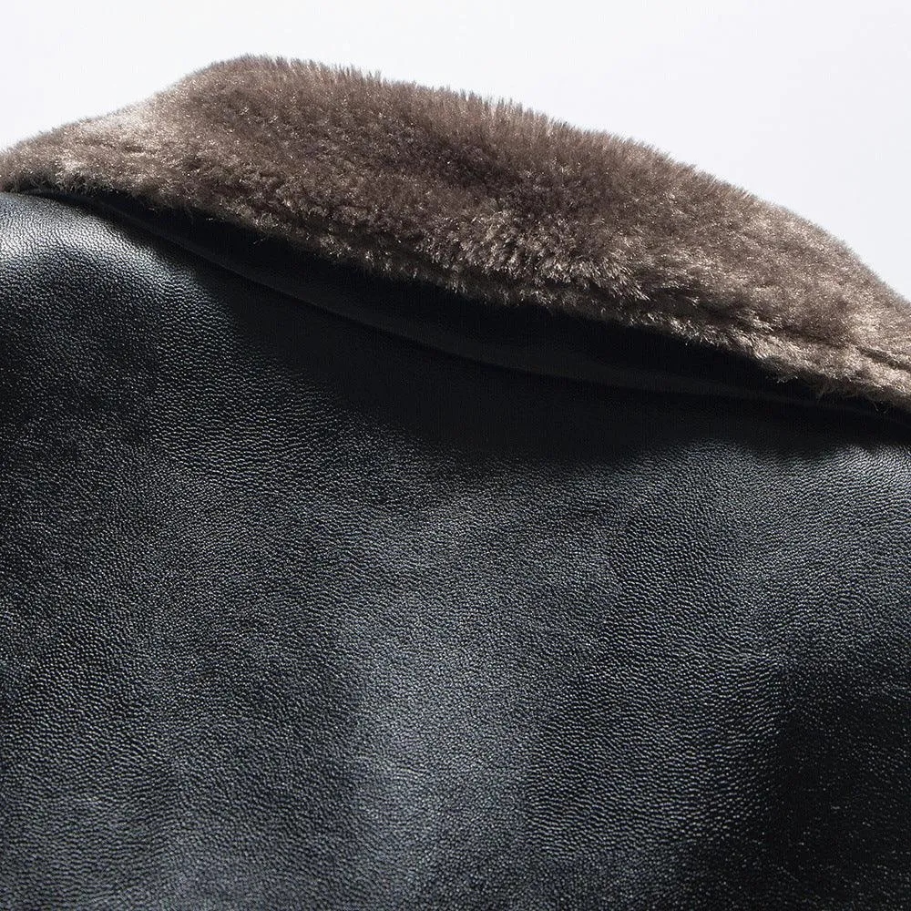 Plush Leisure Stand Collar Leather Jacket