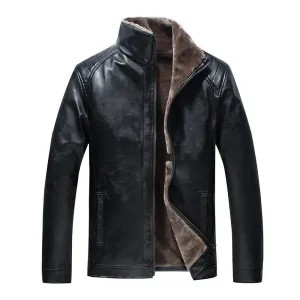 Plush Leisure Stand Collar Leather Jacket