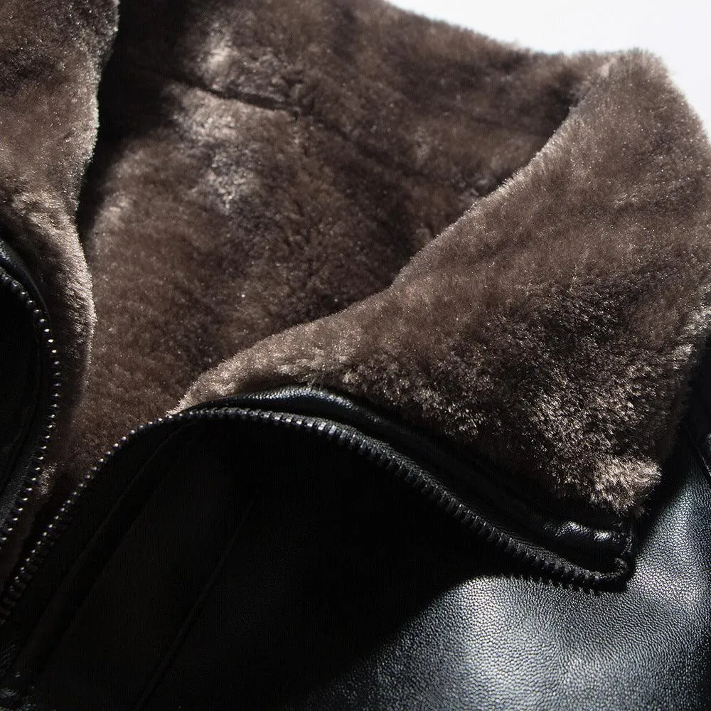 Plush Leisure Stand Collar Leather Jacket