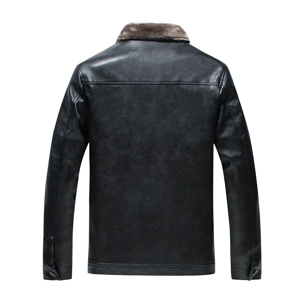 Plush Leisure Stand Collar Leather Jacket