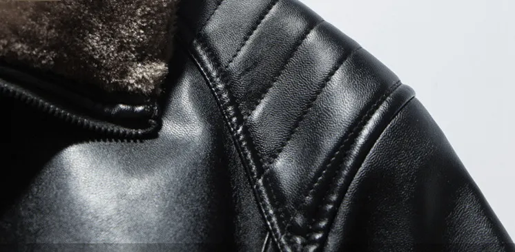 Plush Leisure Stand Collar Leather Jacket