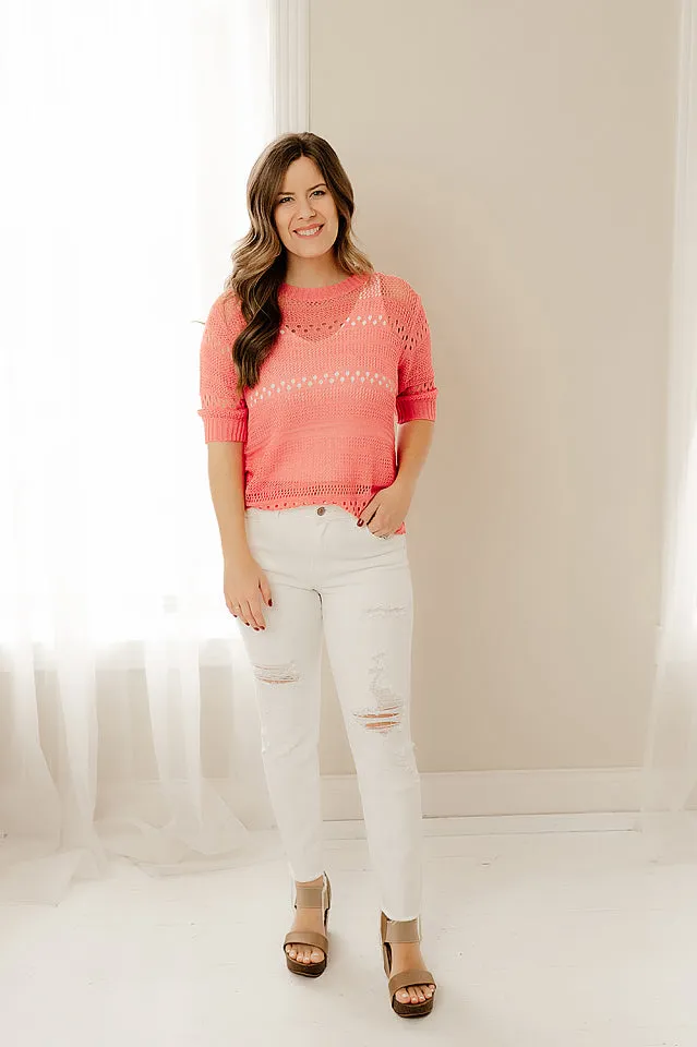 Pointelle Short Sleeve Top