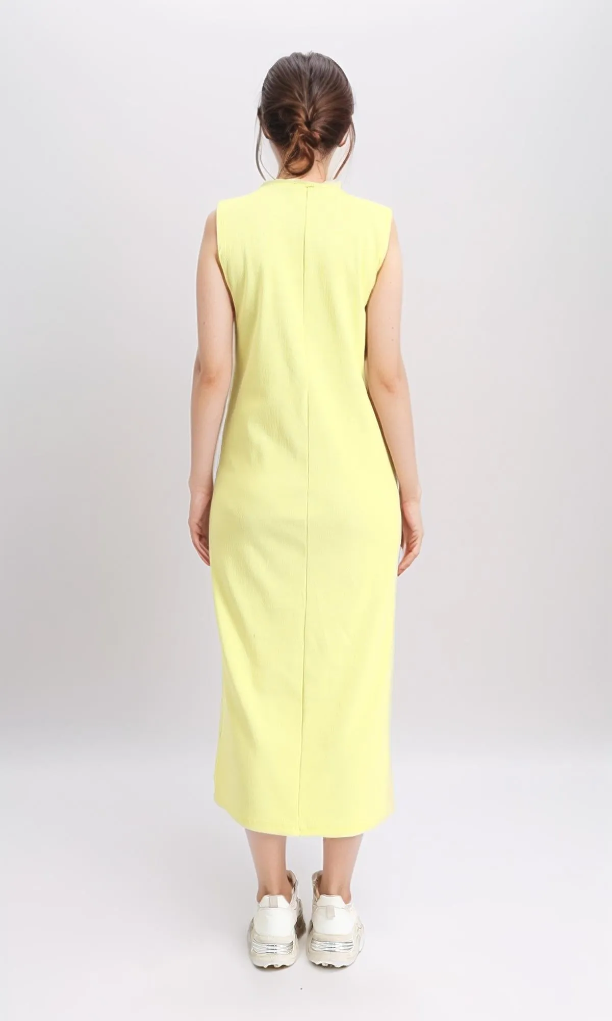 R210664 - Sleeveless Cotton Casual Midi Dress - Yellow