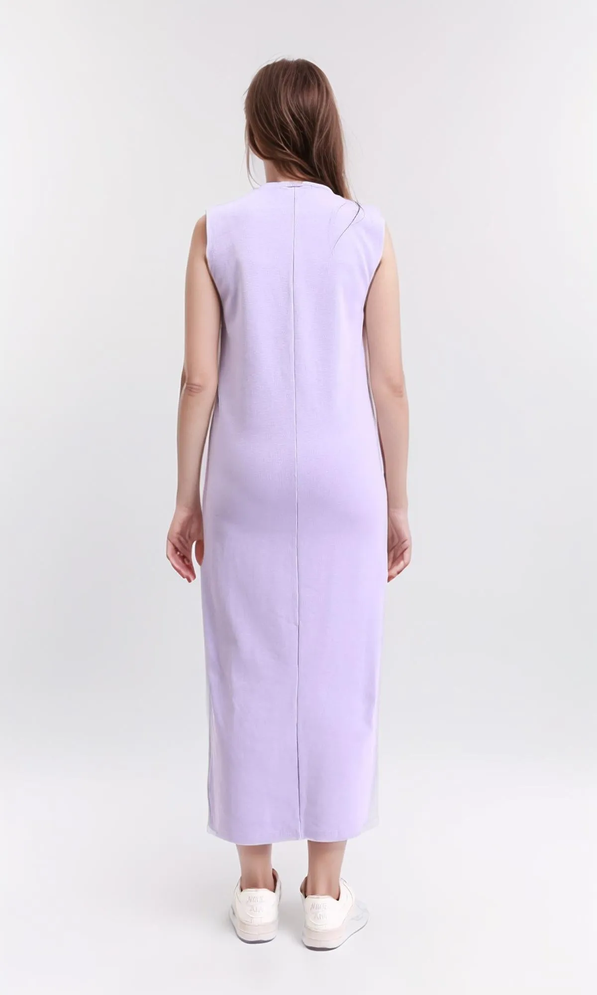 R210665 - Slip On Solid Casual Midi Dress - Light Purple