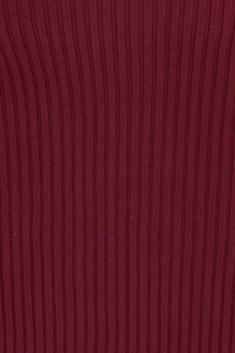 Red Knit Dress Long Sleeve Midi