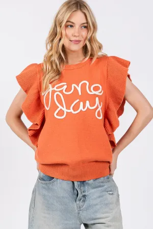 Ruffle Game Day Top - Burnt Orange/White