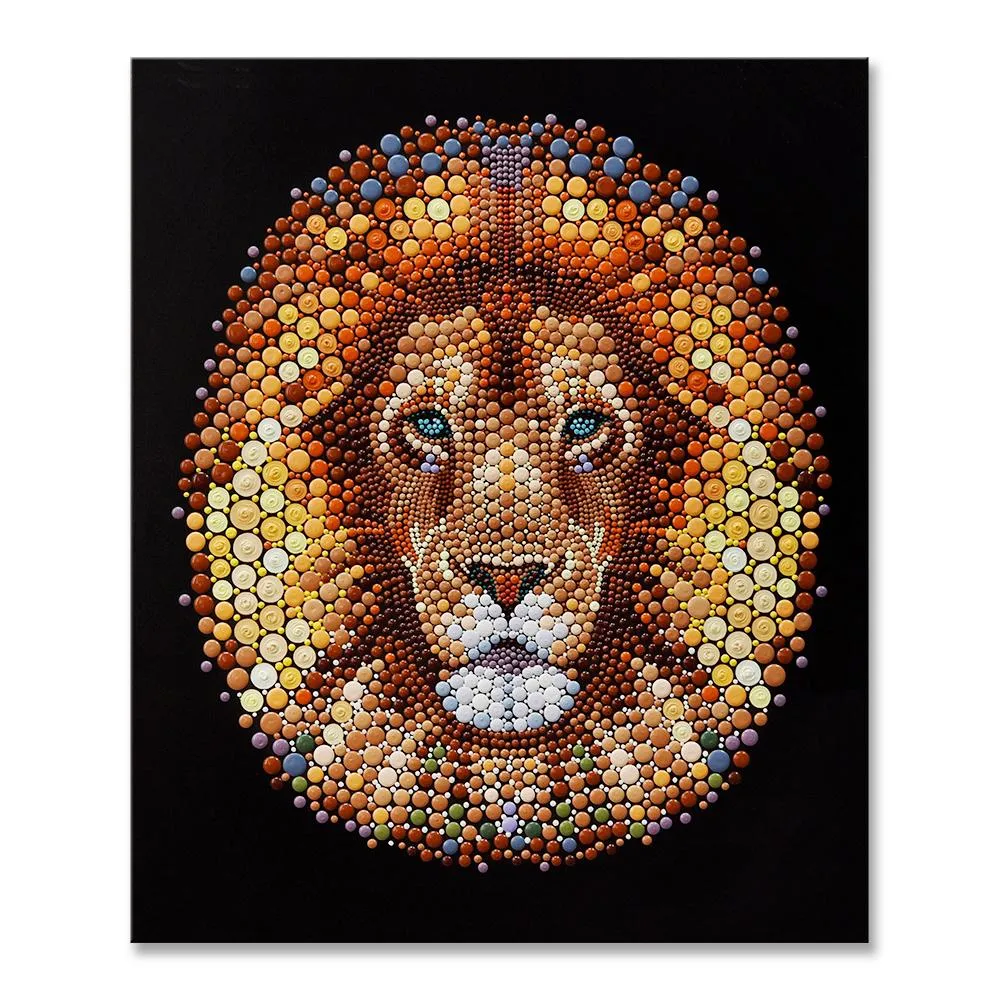 Seven Wall Arts - Handmade Painting - Pixel Dot Lion Ben Heine Digital Circlism 32x40 Inch (80x100cm)