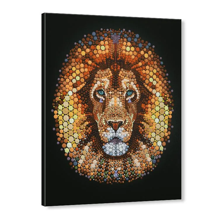 Seven Wall Arts - Handmade Painting - Pixel Dot Lion Ben Heine Digital Circlism 32x40 Inch (80x100cm)