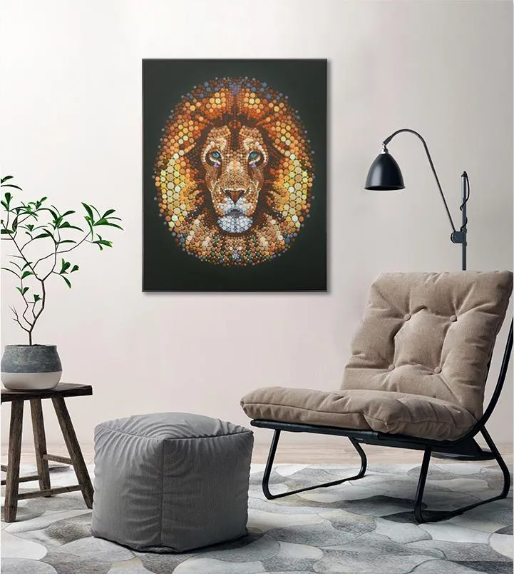 Seven Wall Arts - Handmade Painting - Pixel Dot Lion Ben Heine Digital Circlism 32x40 Inch (80x100cm)