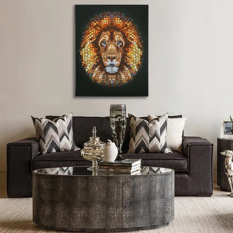 Seven Wall Arts - Handmade Painting - Pixel Dot Lion Ben Heine Digital Circlism 32x40 Inch (80x100cm)