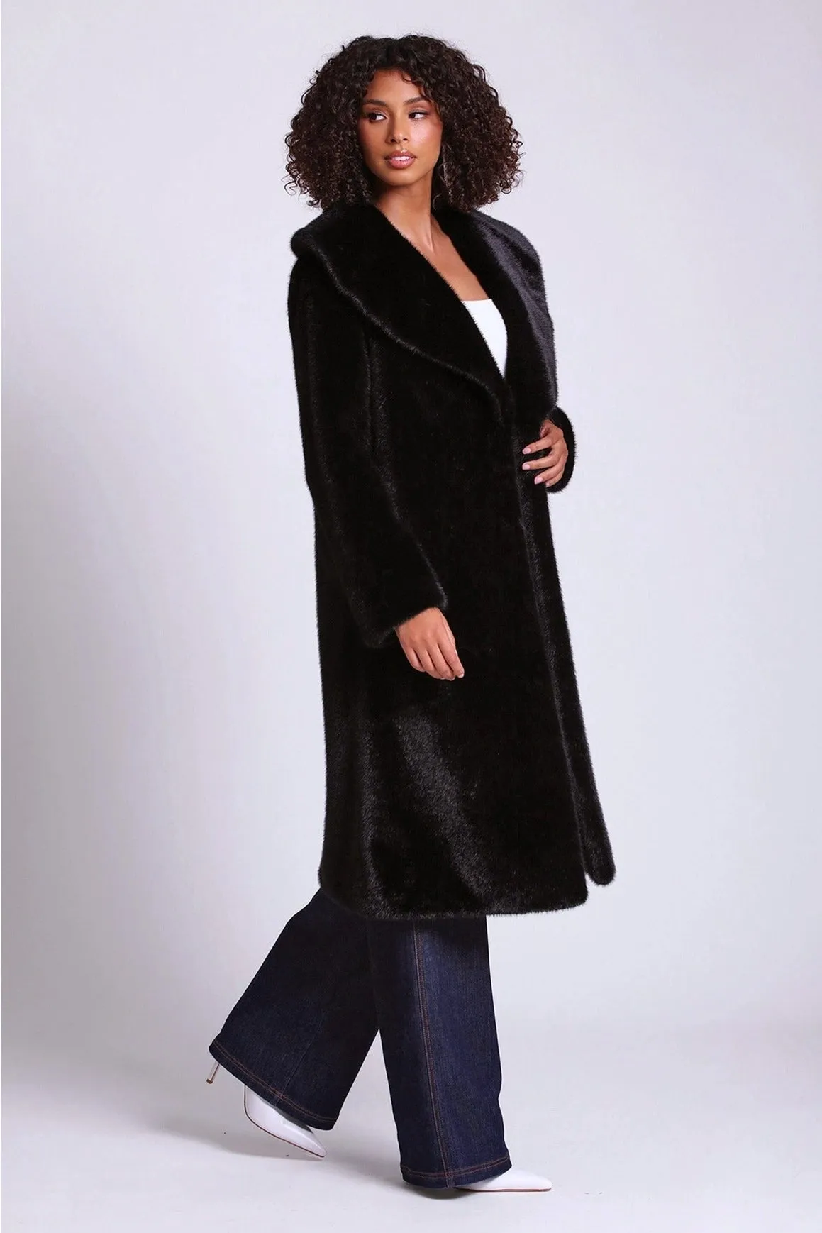 Shawl Collar Faux Fur Coat