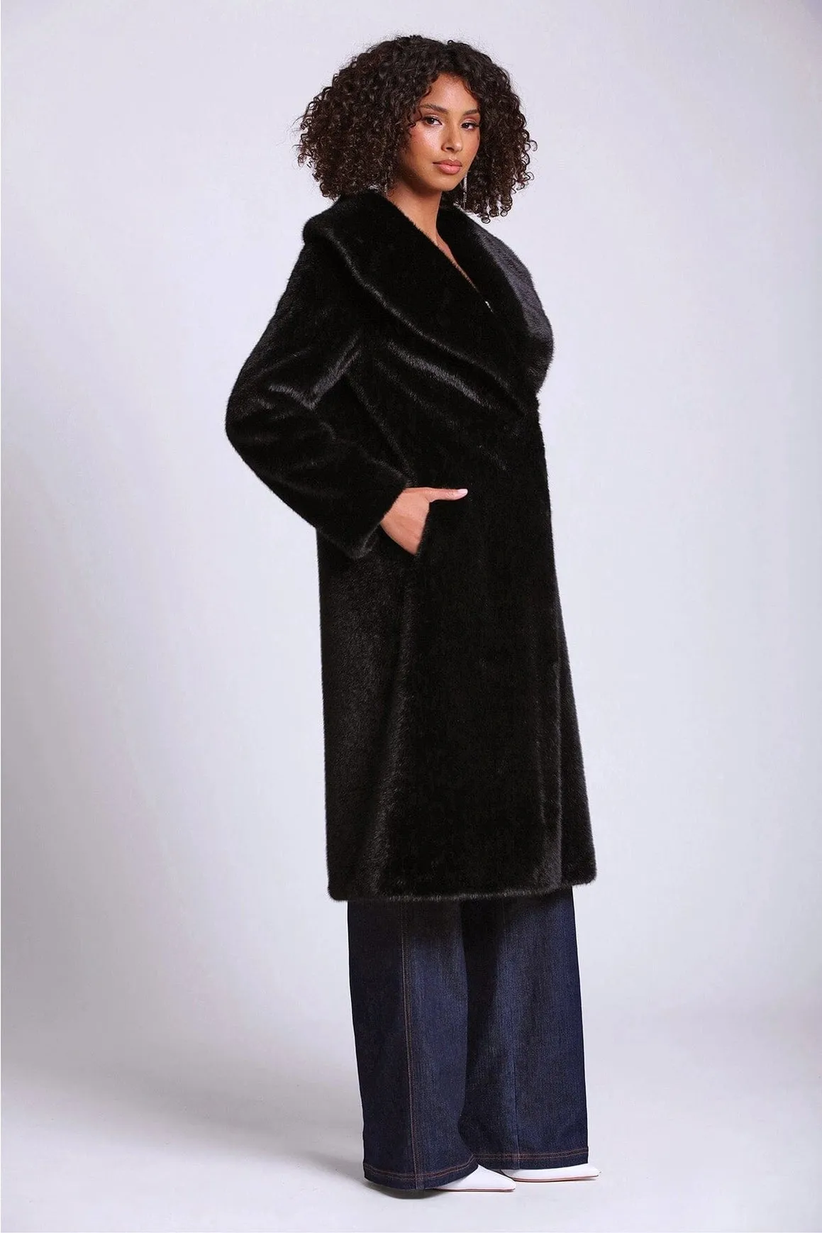 Shawl Collar Faux Fur Coat