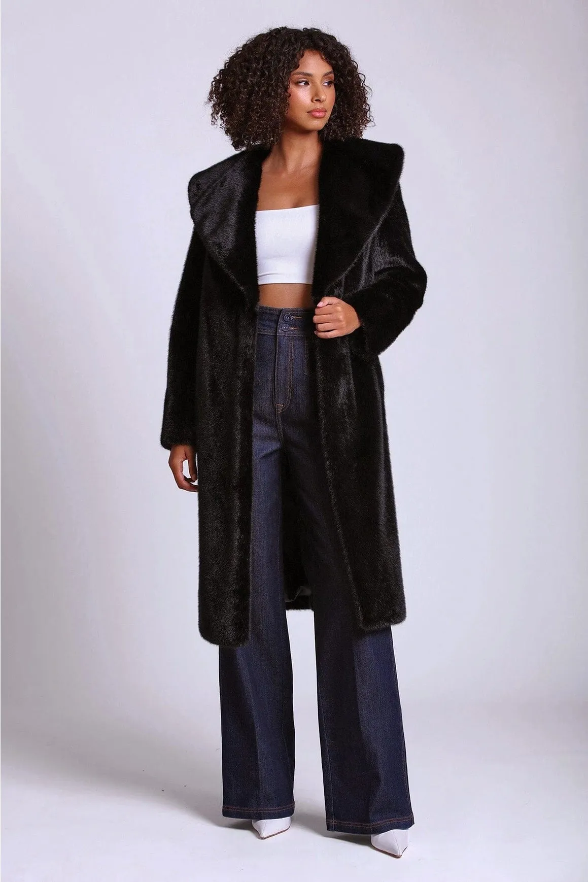 Shawl Collar Faux Fur Coat
