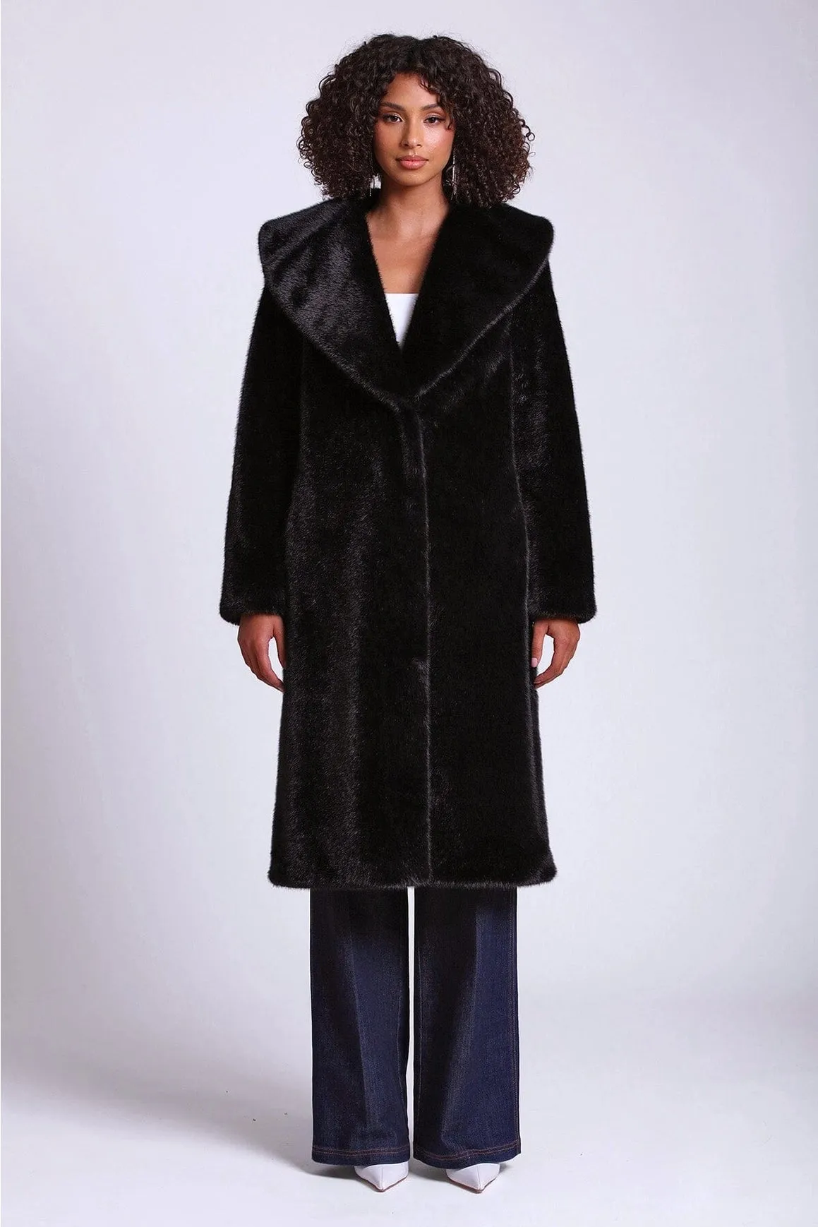 Shawl Collar Faux Fur Coat