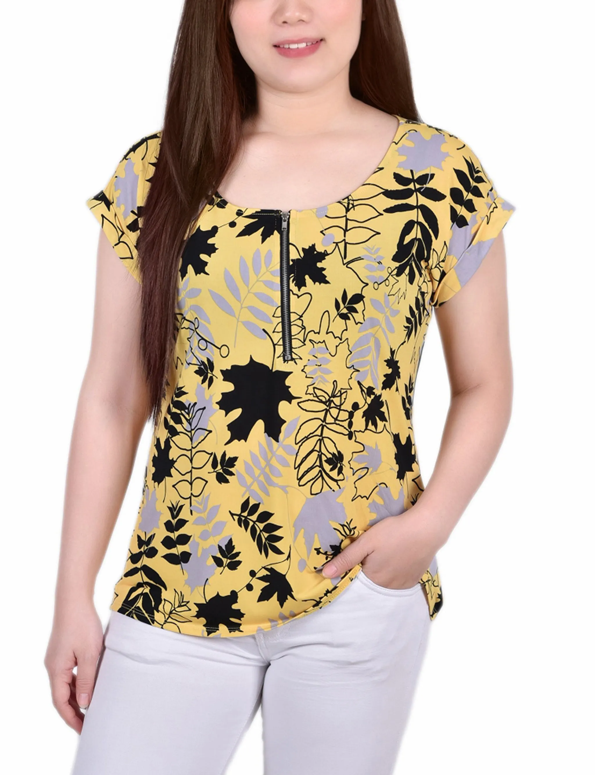 Short Extended Sleeve Zip Top