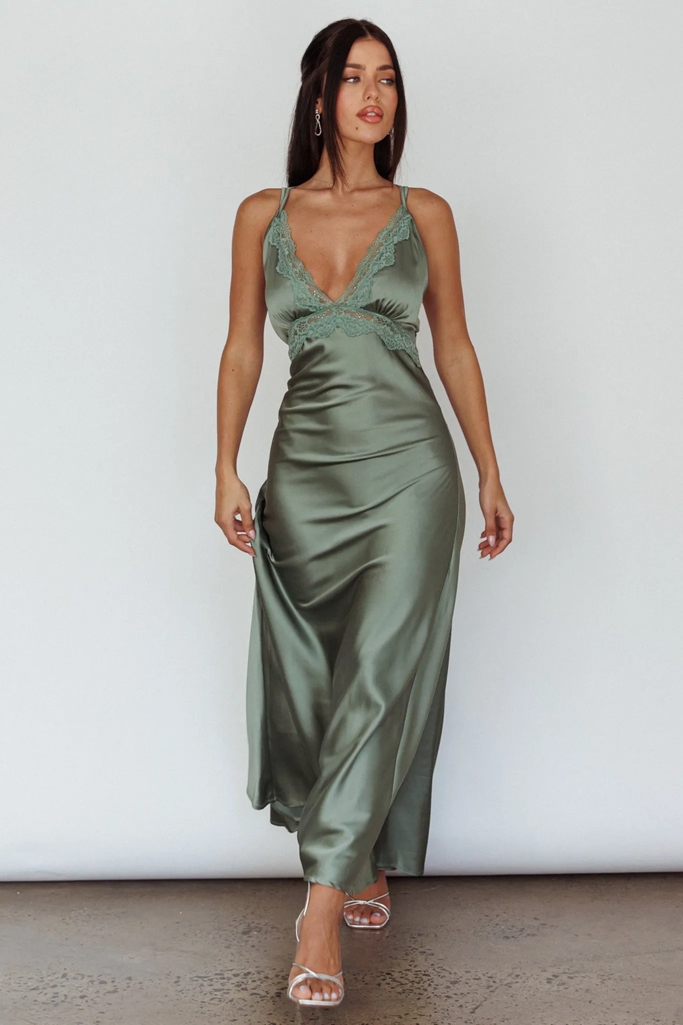 Signature Lace Trim Midi Dress Sage