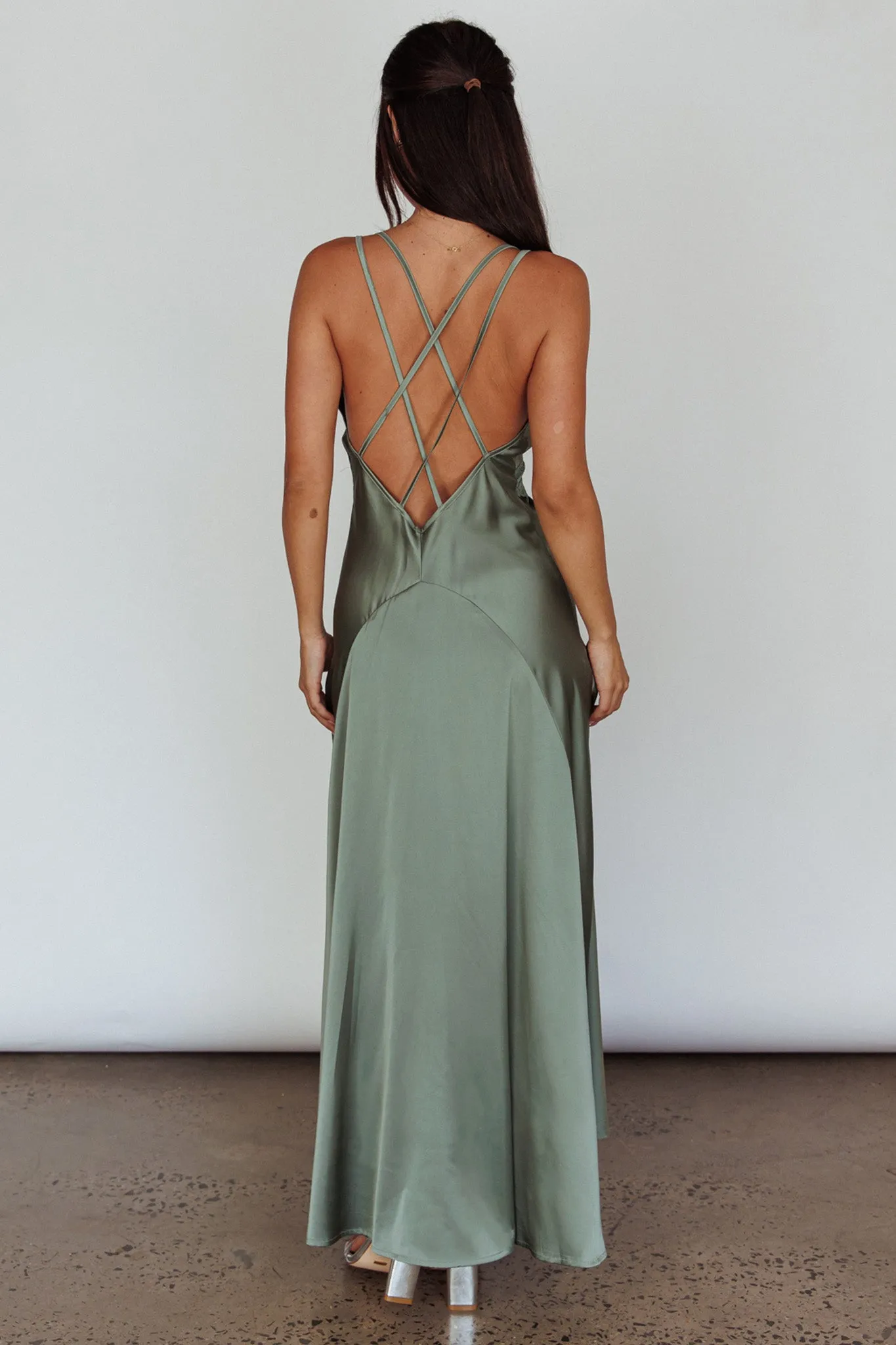 Signature Lace Trim Midi Dress Sage