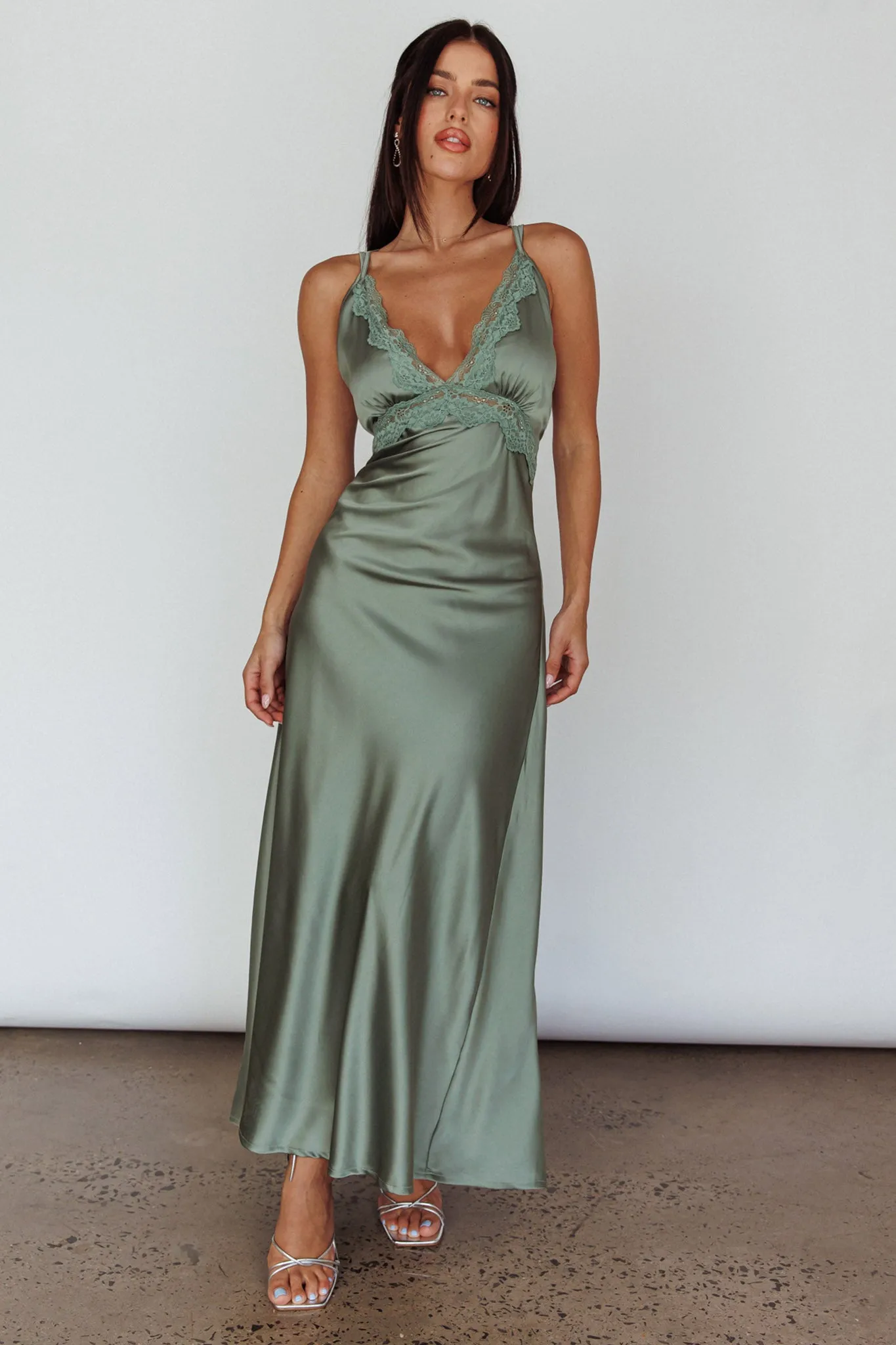 Signature Lace Trim Midi Dress Sage