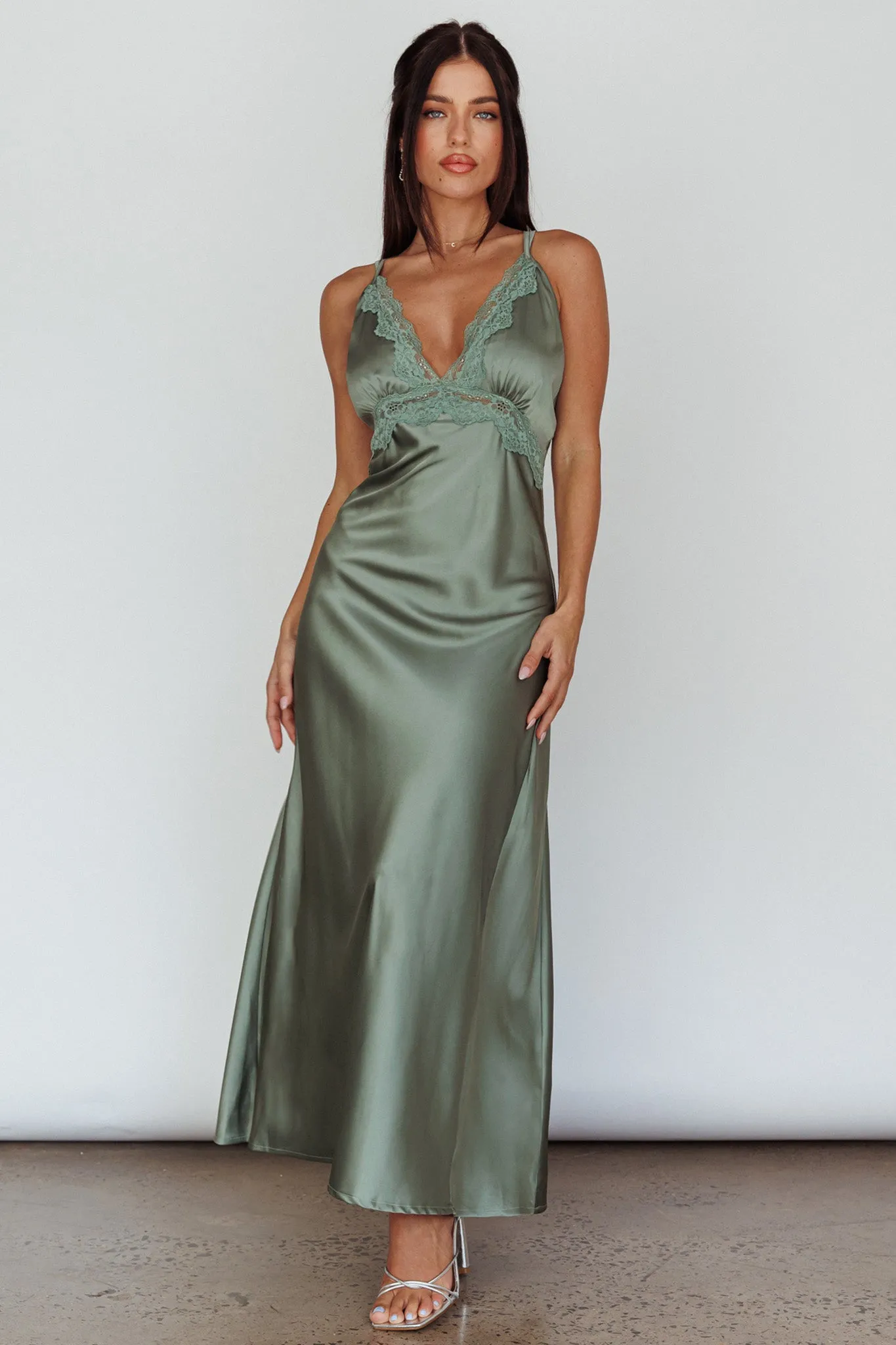 Signature Lace Trim Midi Dress Sage