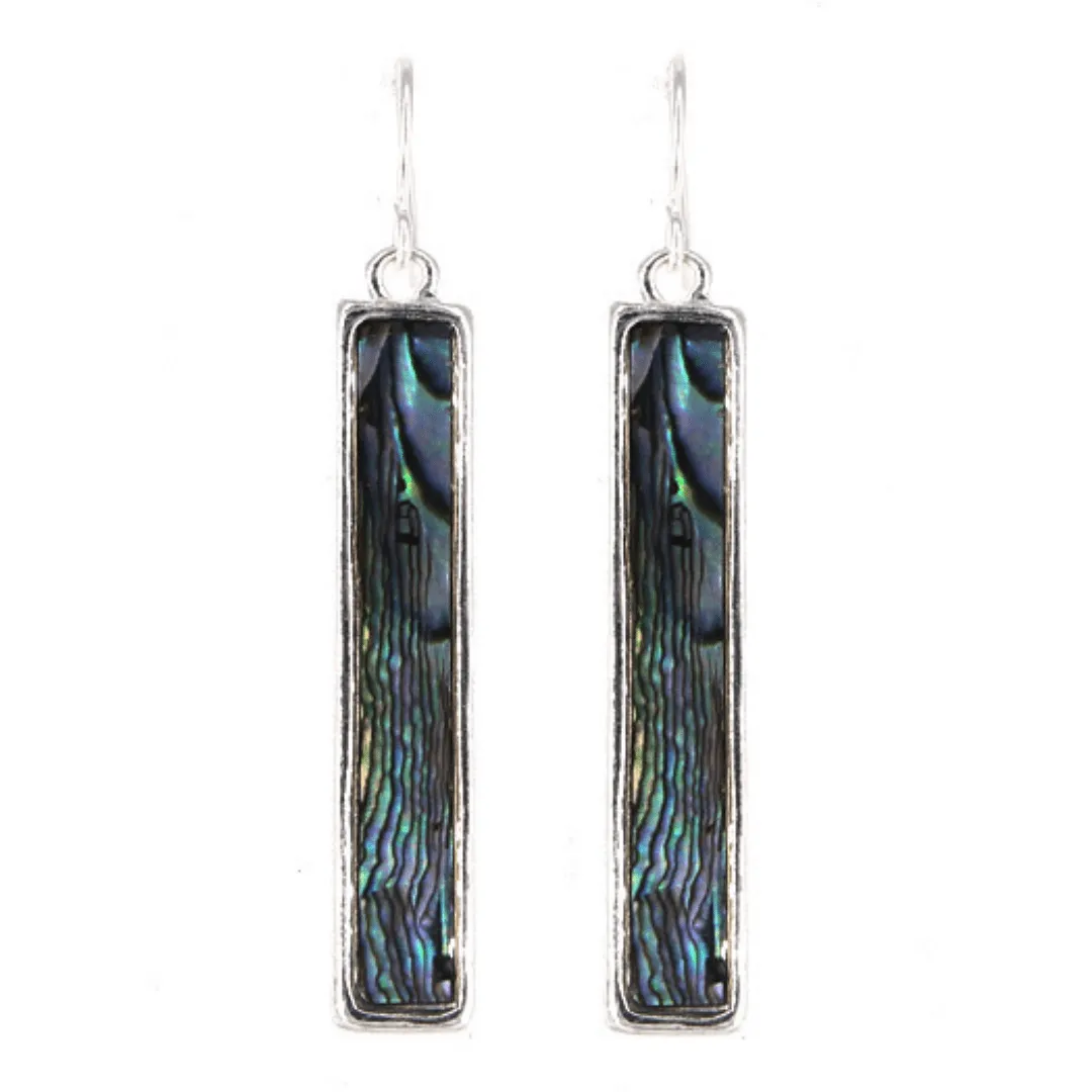 Silver Bar Abalone Earrings