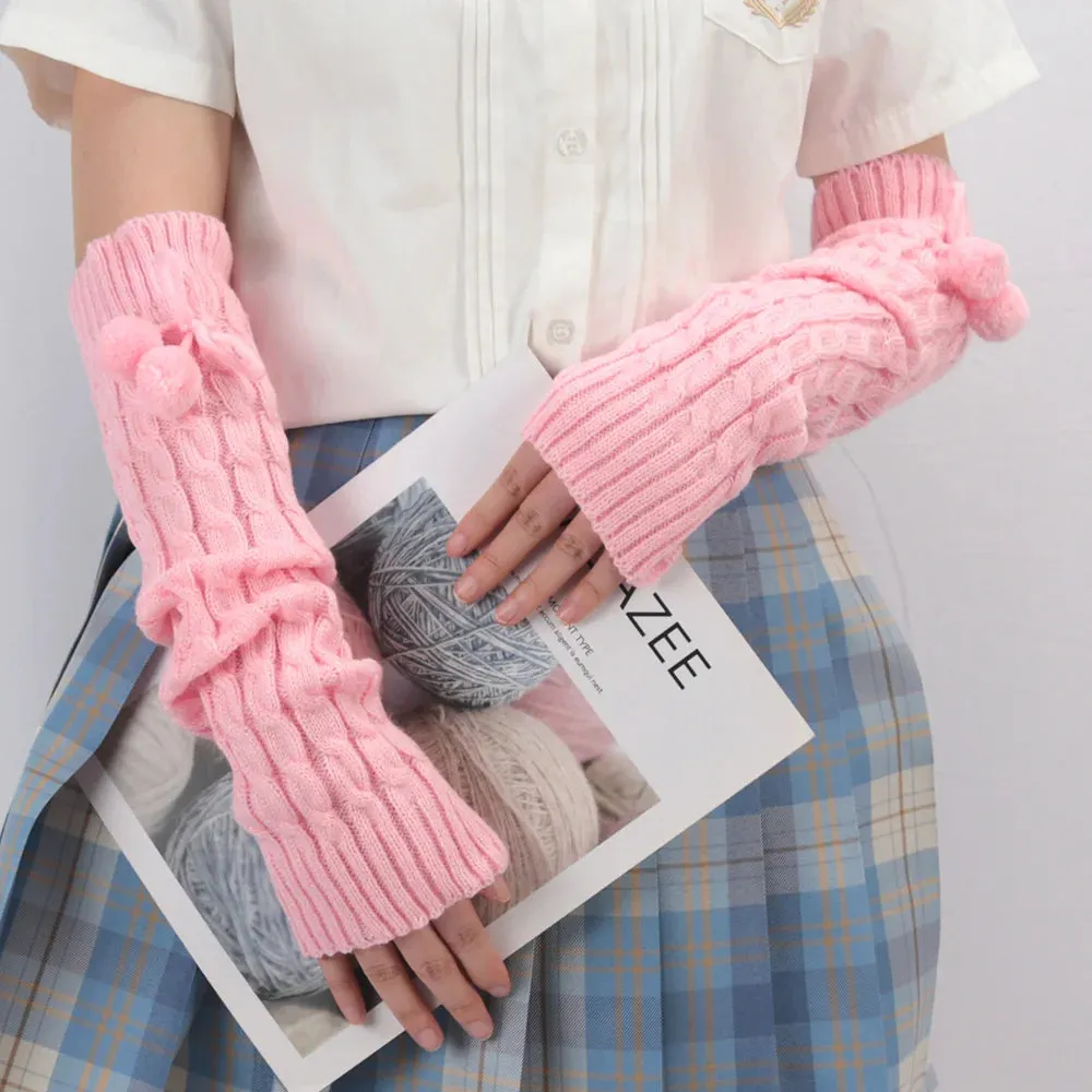 Sohiwoo Winter Women Cute Gloves Kawaii Arm Warmer Knitted Arm Sleeves Casual Soft Girls Goth Clothes Punk Gothic Fashion Gloves