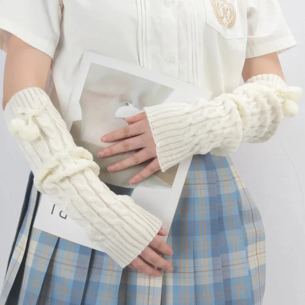 Sohiwoo Winter Women Cute Gloves Kawaii Arm Warmer Knitted Arm Sleeves Casual Soft Girls Goth Clothes Punk Gothic Fashion Gloves