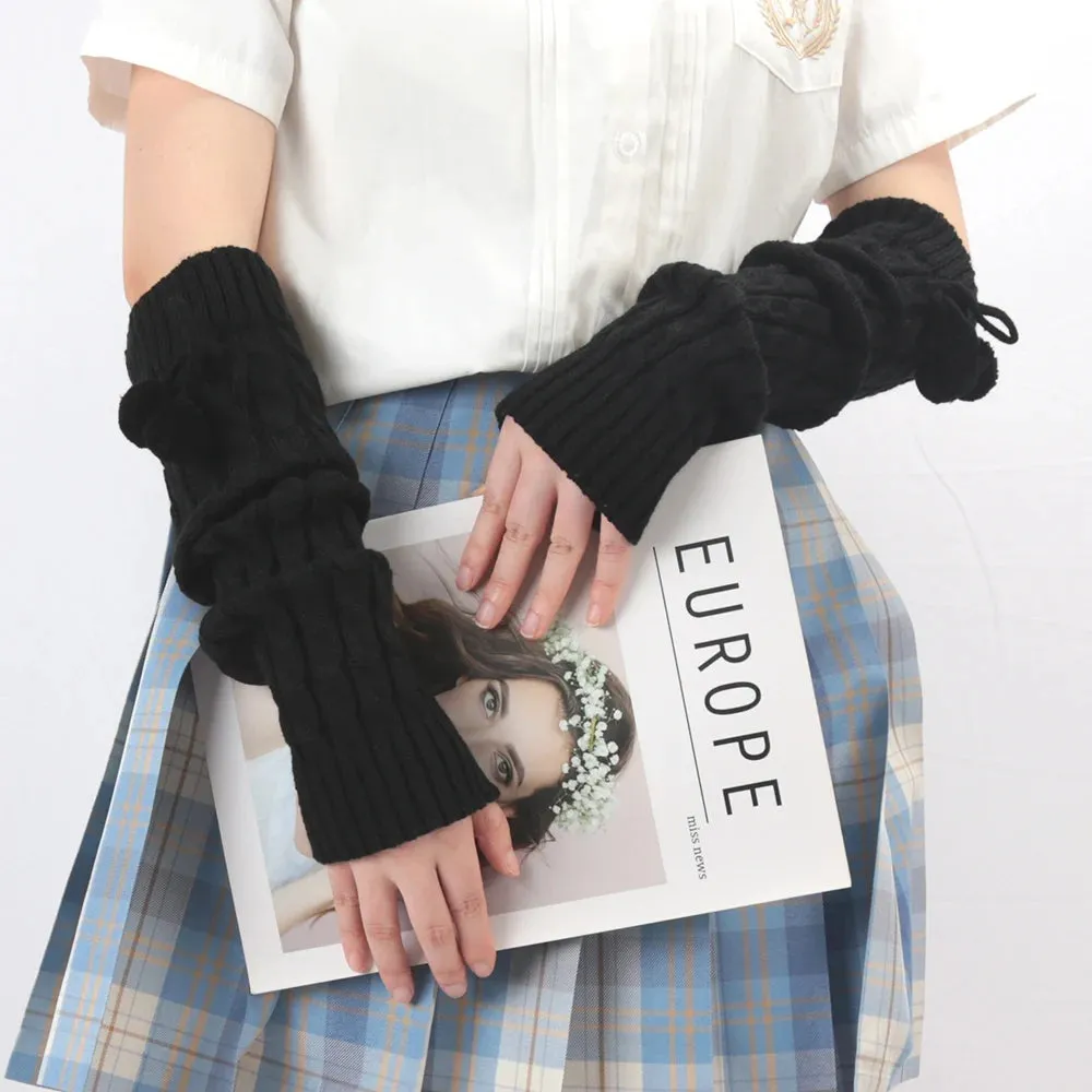 Sohiwoo Winter Women Cute Gloves Kawaii Arm Warmer Knitted Arm Sleeves Casual Soft Girls Goth Clothes Punk Gothic Fashion Gloves