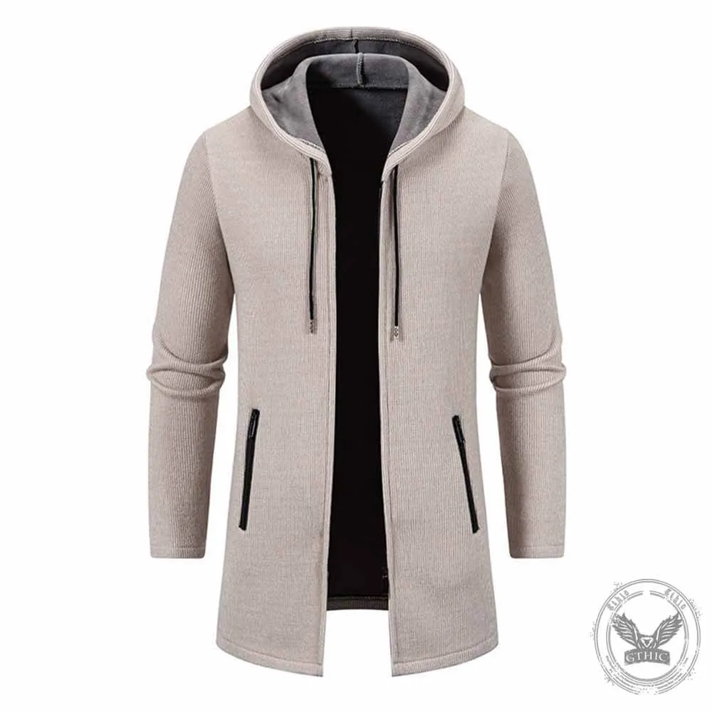 Solid Color Fleece Mid-Length Hooded Zipper Coat