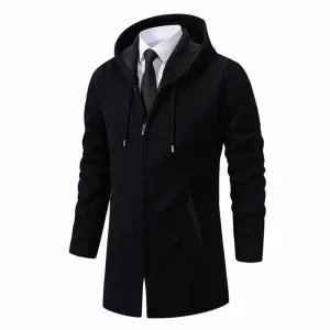Solid Color Fleece Mid-Length Hooded Zipper Coat